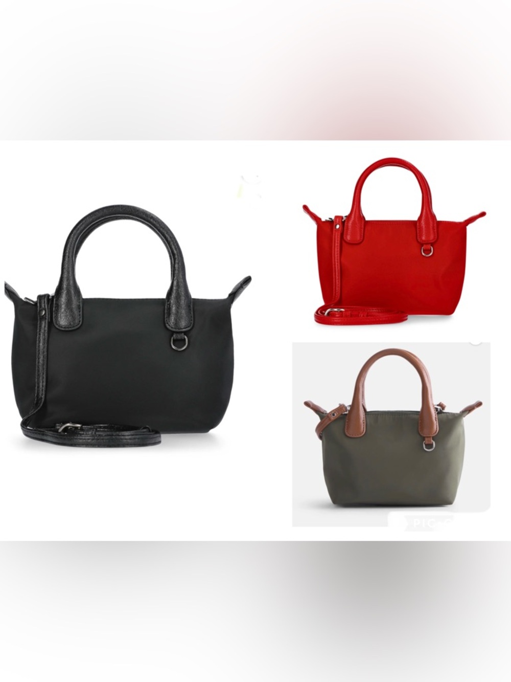 No Boundaries Mini Tote Bags Black, Red and Olive with Tan Handles **LOT OF 3**